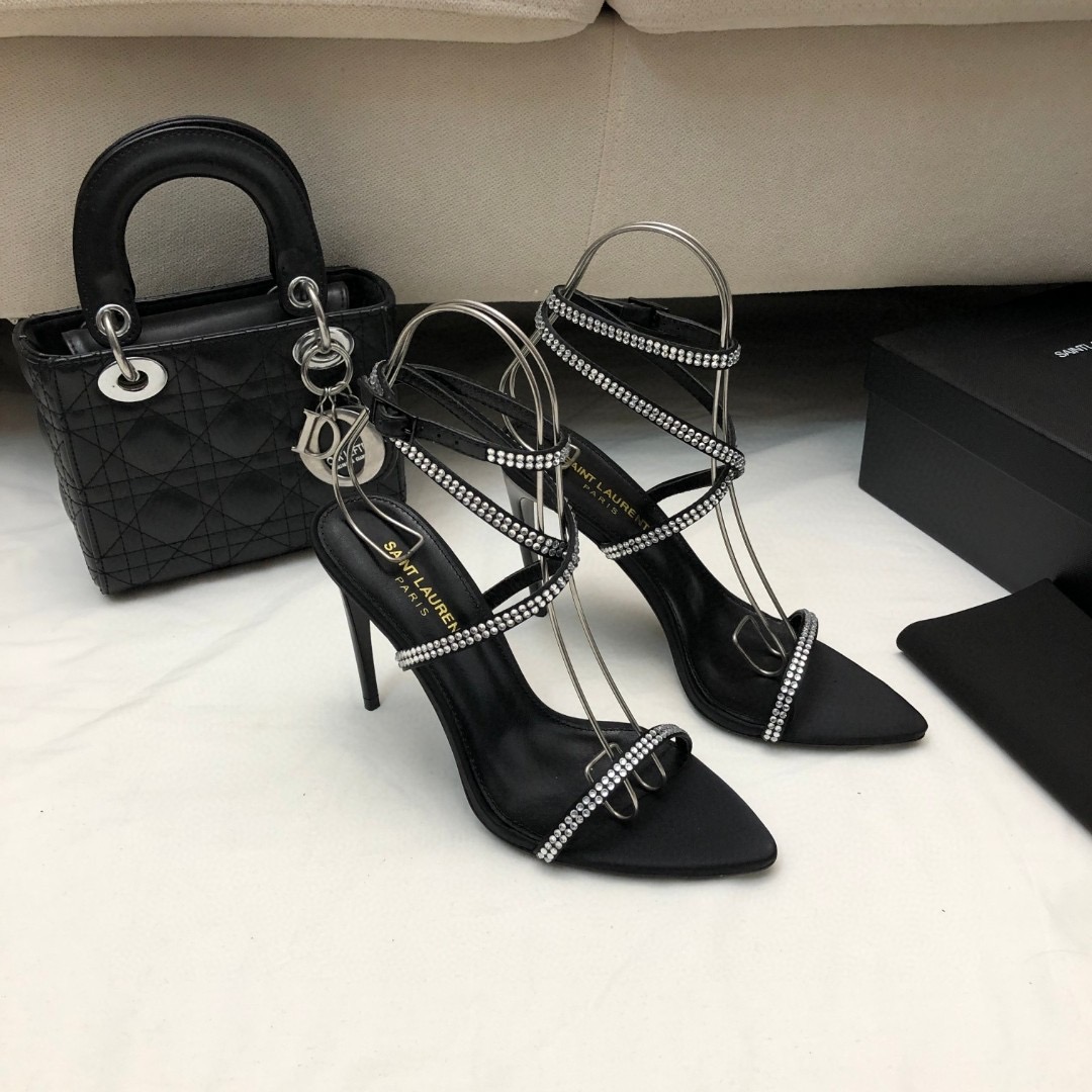 Saint Laurent YSL Rhinestone Set With Buckle Heels 10.5CM Slide Sandal (Replica) - Ultra-Collectible