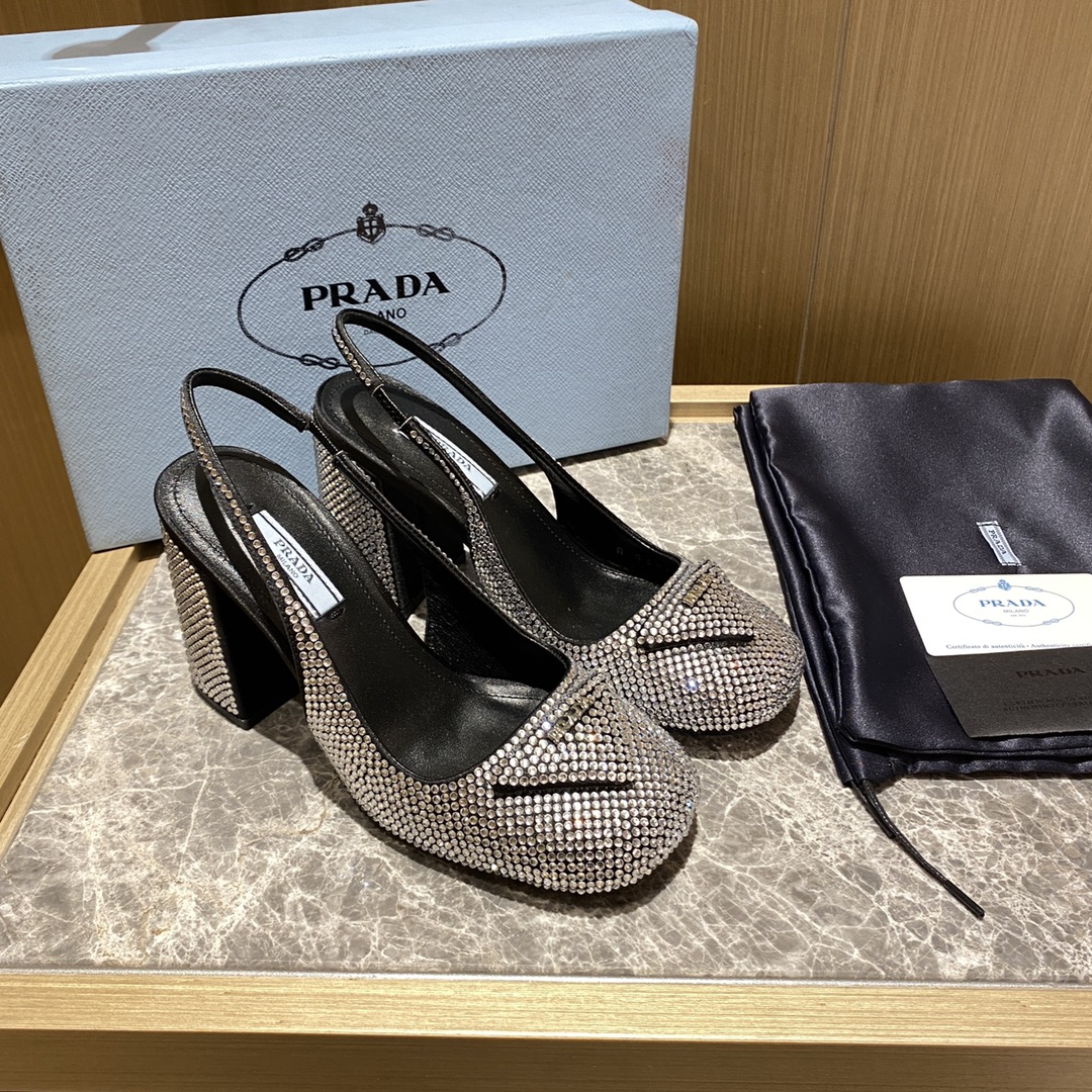 Prada  Thick Heel With Drill Slide Sandal (Replica) - Ultra-Collectible