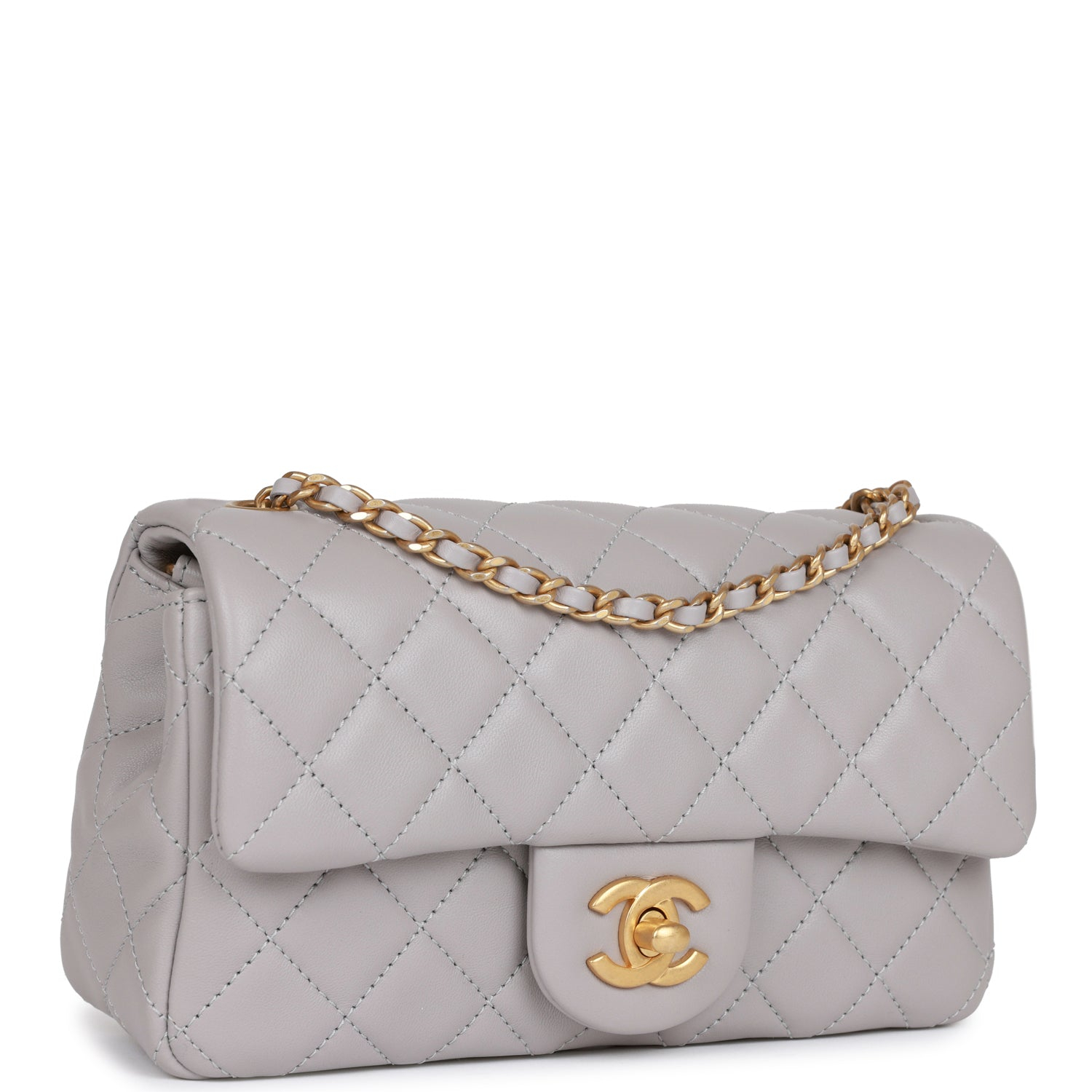 Chanel Classic Flag Bag Pearl Crush Mini Rectangular Flap Bag Light Grey   Antique Gold Hardware - Ultra-Collectible