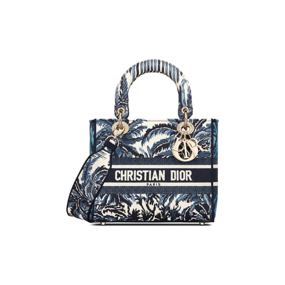 Dior The LADY D-LITE Bag Blue Dior Palms Embroidery M0565OREU_M928 - Ultra-Collectible