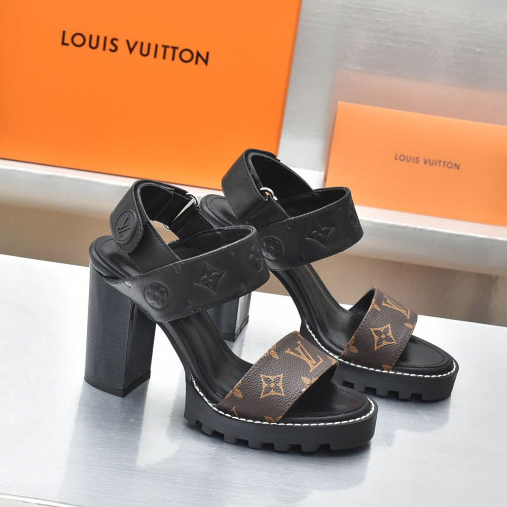 Louis Vuitton LV Leather Chunky Heel Velcro Slide Sandal (Replica) - Ultra-Collectible