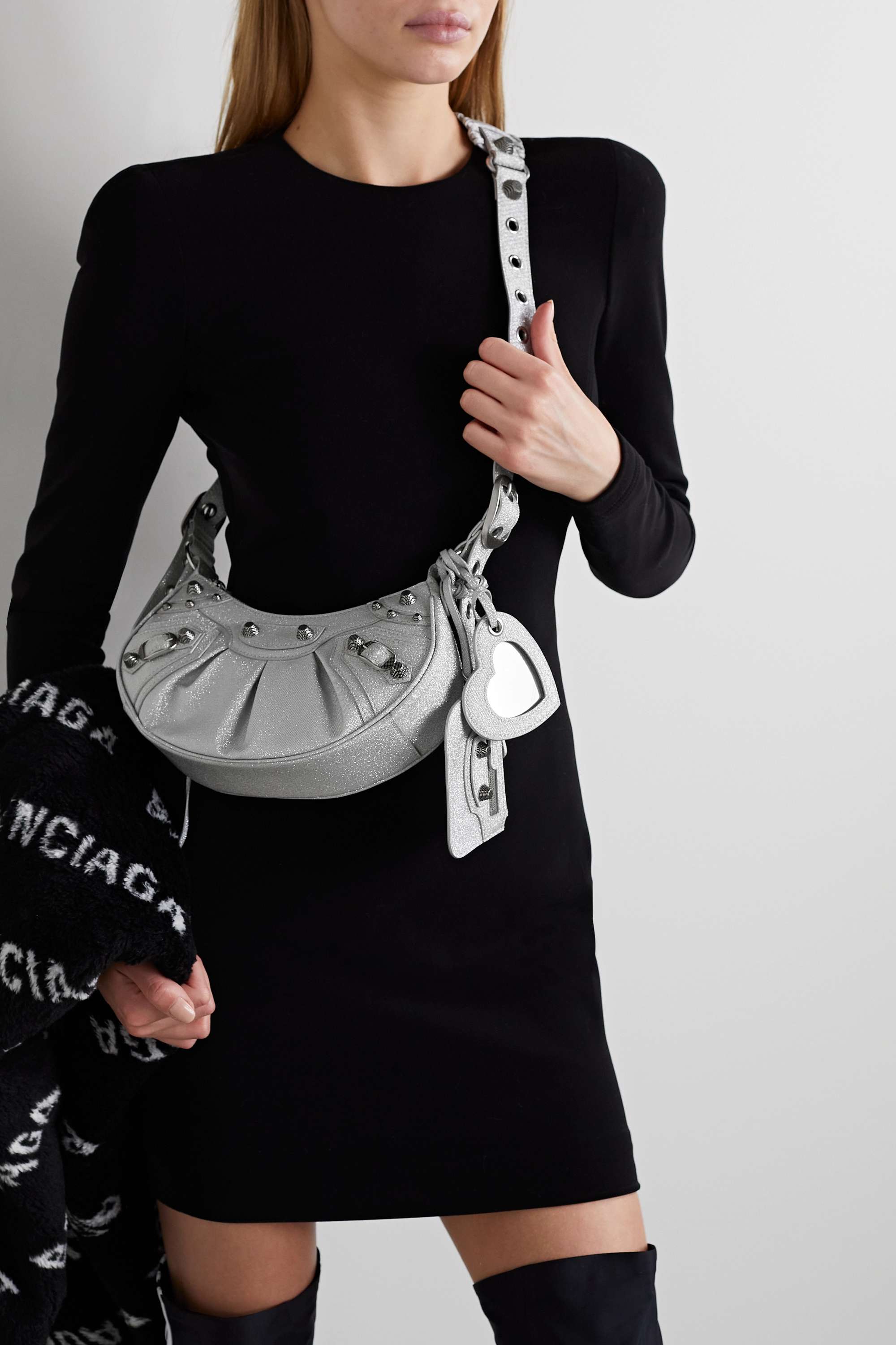 BALENCIAGA Le Cagole XS studded metallic canvas shoulder bag grey - Ultra-Collectible