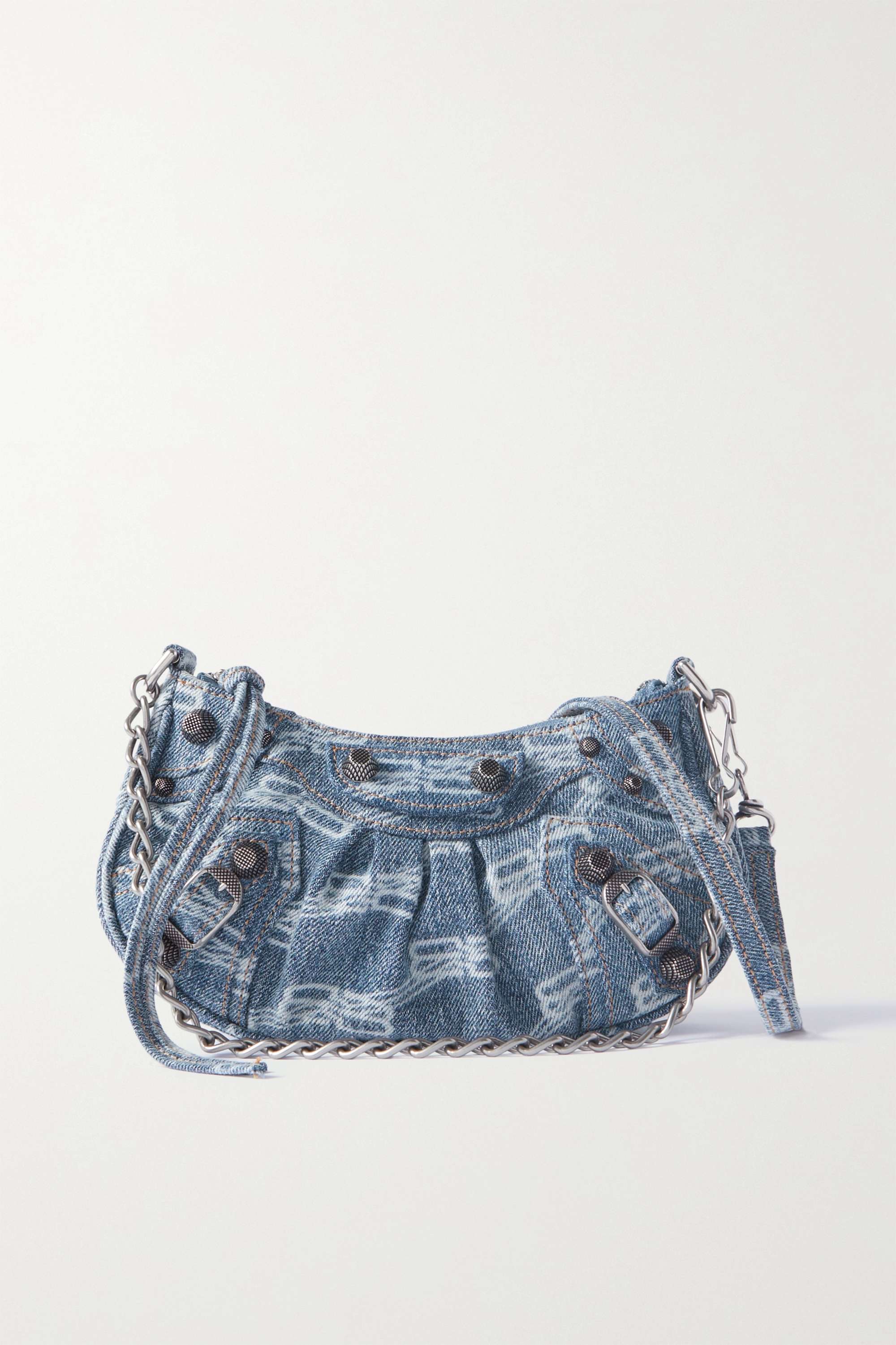 BALENCIAGA Le Cagole mini studded printed denim shoulder bag - Ultra-Collectible