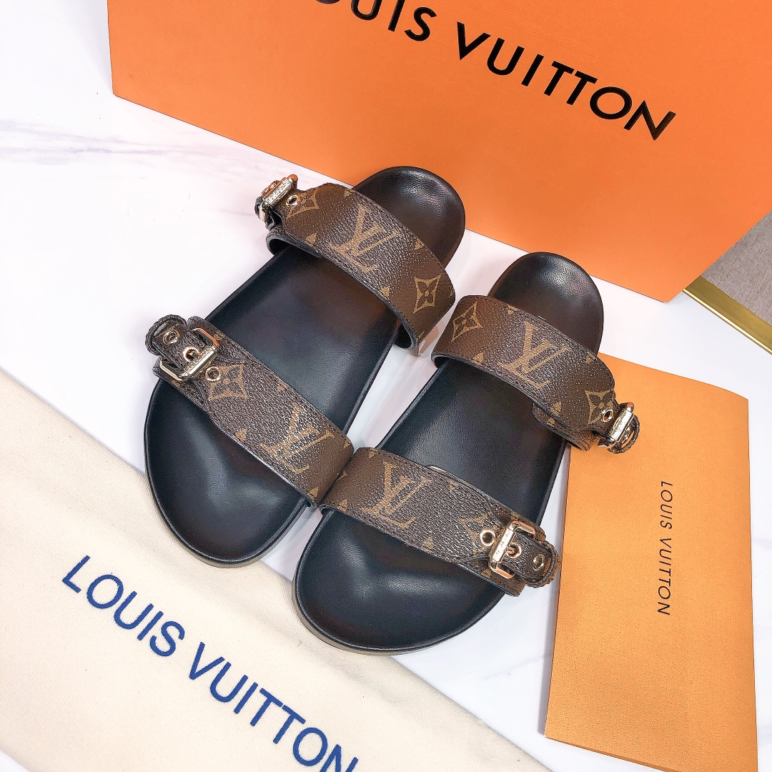 Louis Vuitton LV Bom Dia Leather Slide Sandals  (Replica) - Ultra-Collectible