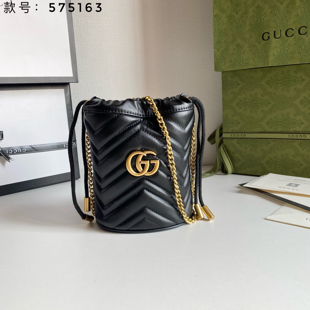 Gucci Marmont Drawstring Leather Bucket Bag(Replica) - Ultra-Collectible