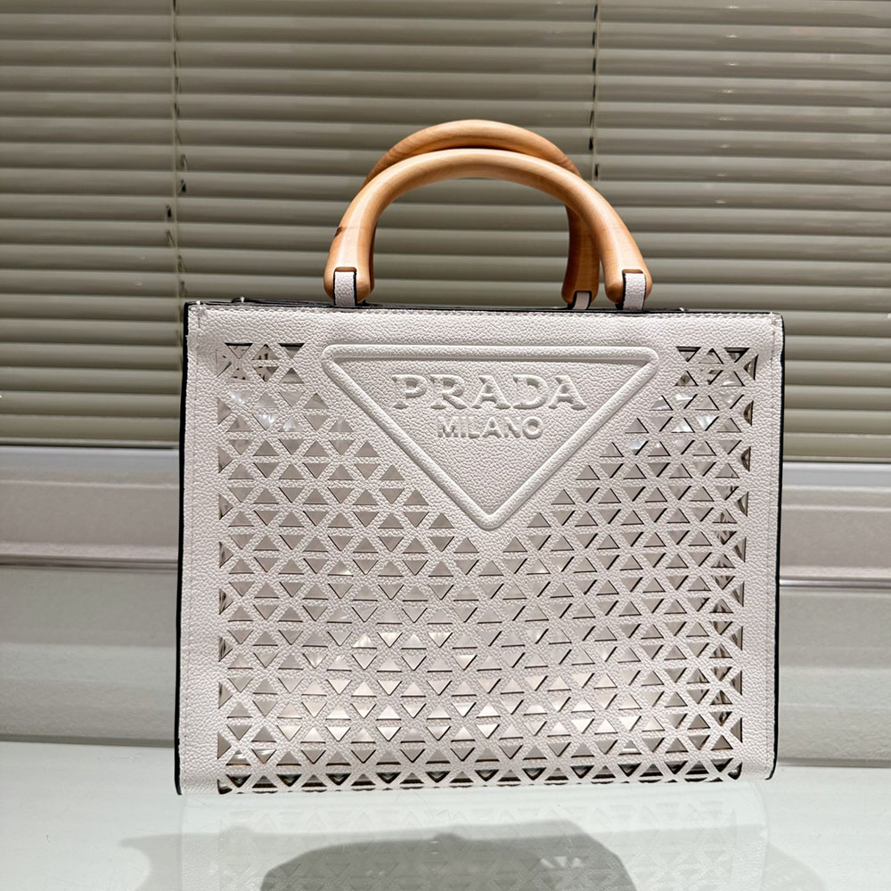 Prada Wooden Handle Hollow Orange Tote Bag - Ultra-Collectible