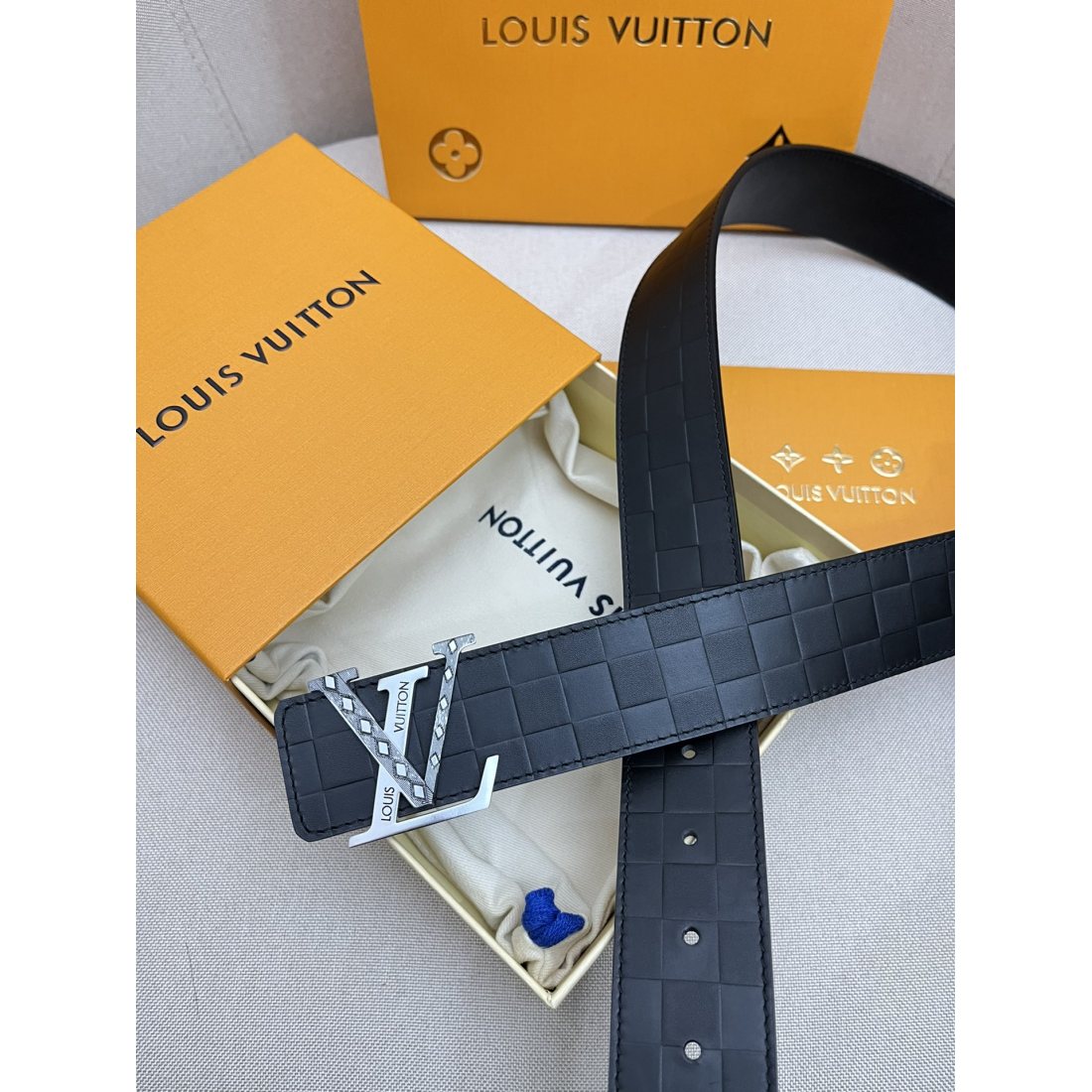 Lv Plaid Calfskin Pure Steel Men's Belt - Ultra-Collectible