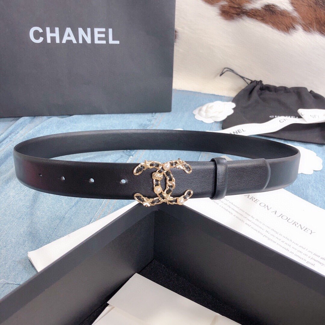 Chanel Belt With Double C Buckle Black Gold Toned Hardware Women Belt 30MM - Ultra-Collectible