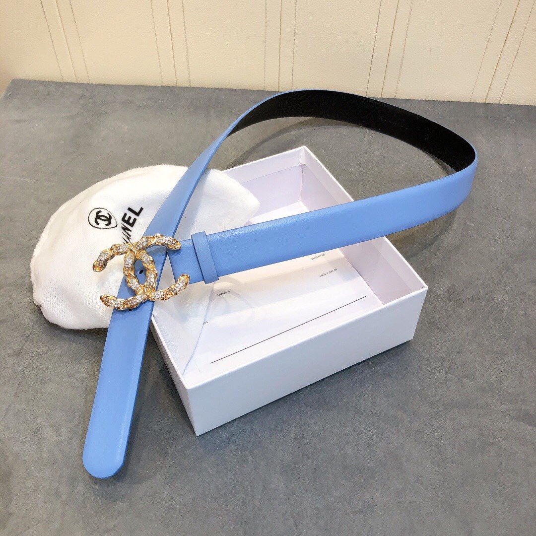 Chanel Belt With Double C Buckle Blue Women Belt 30MM - Ultra-Collectible