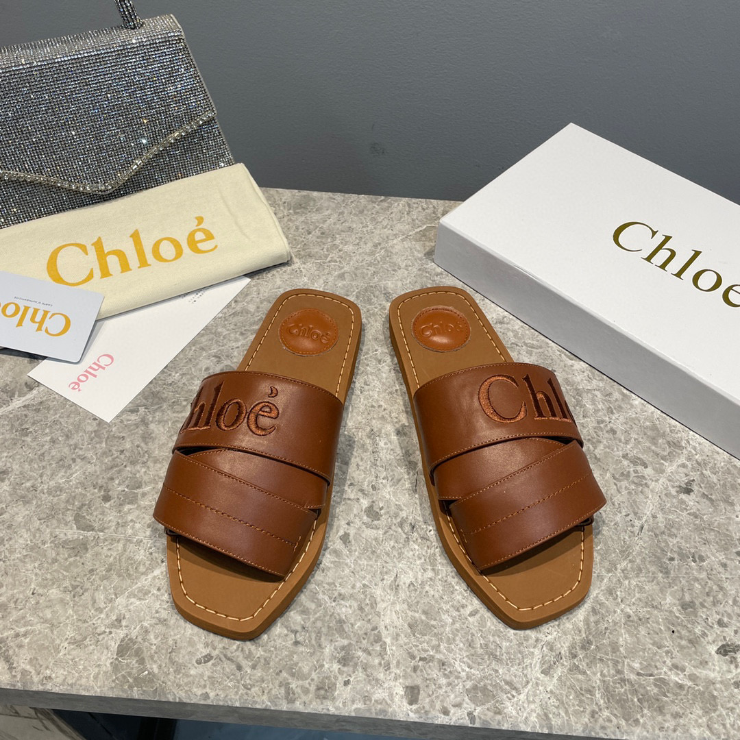Chloe Leather Logo Embroidery Shoes Sandal (Replica) - Ultra-Collectible