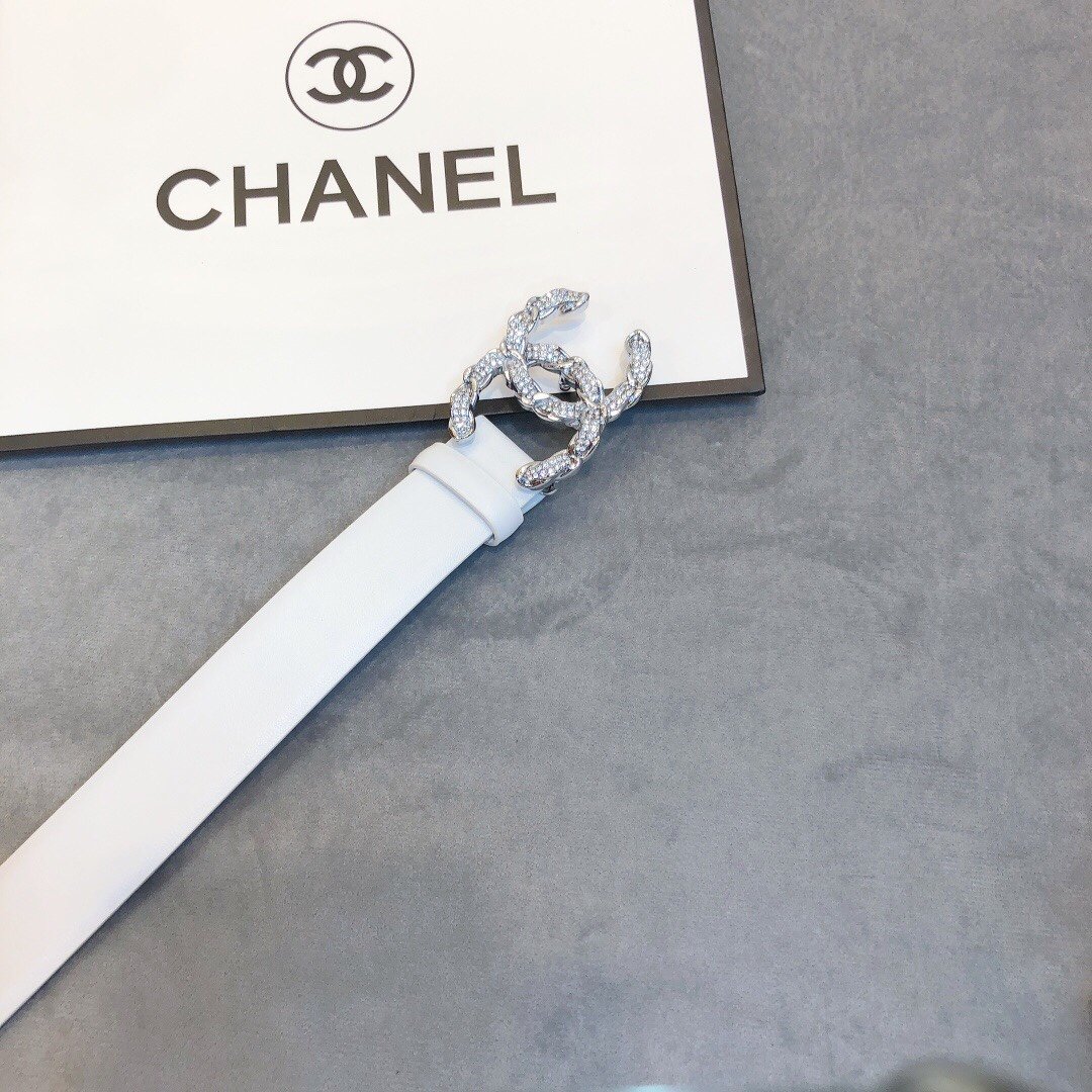Chanel Belt With Double C Buckle White Women Belt 30MM - Ultra-Collectible