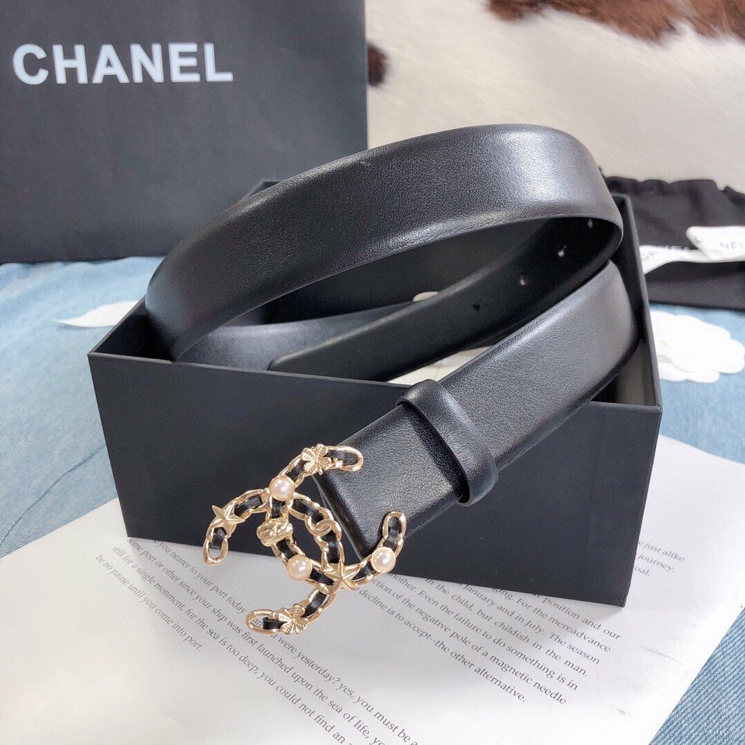 Chanel Belt With Double C Buckle Black Gold Toned Hardware Women Belt 30MM - Ultra-Collectible