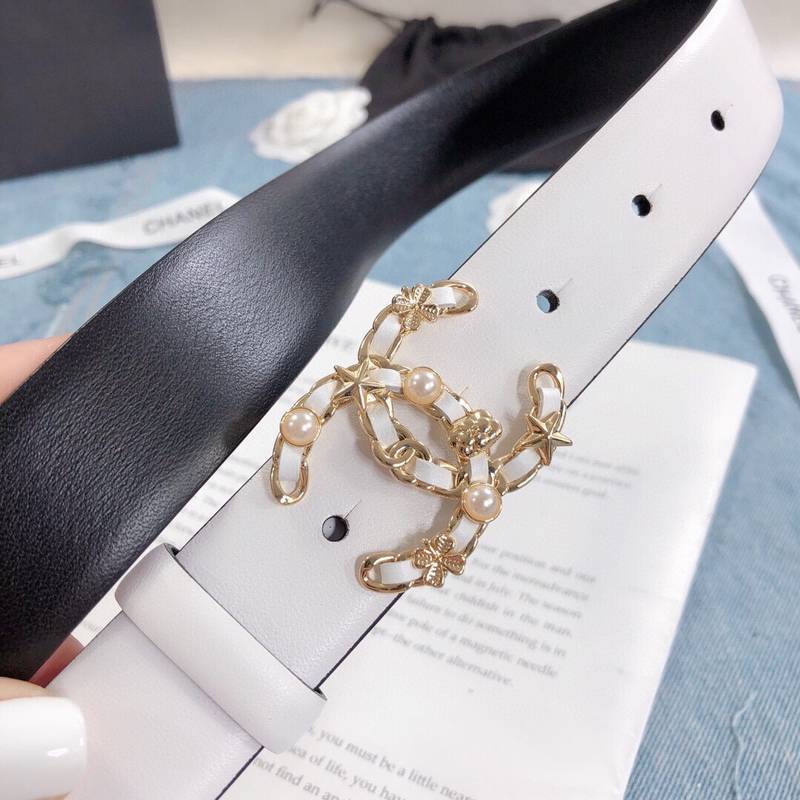 Chanel Belt With Double C Buckle White Gold Toned Hardware Women Belt 30MM - Ultra-Collectible