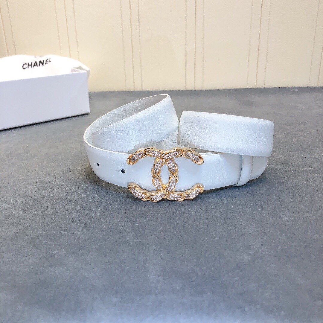 Chanel Belt With Double C Buckle White Women Belt 30MM - Ultra-Collectible