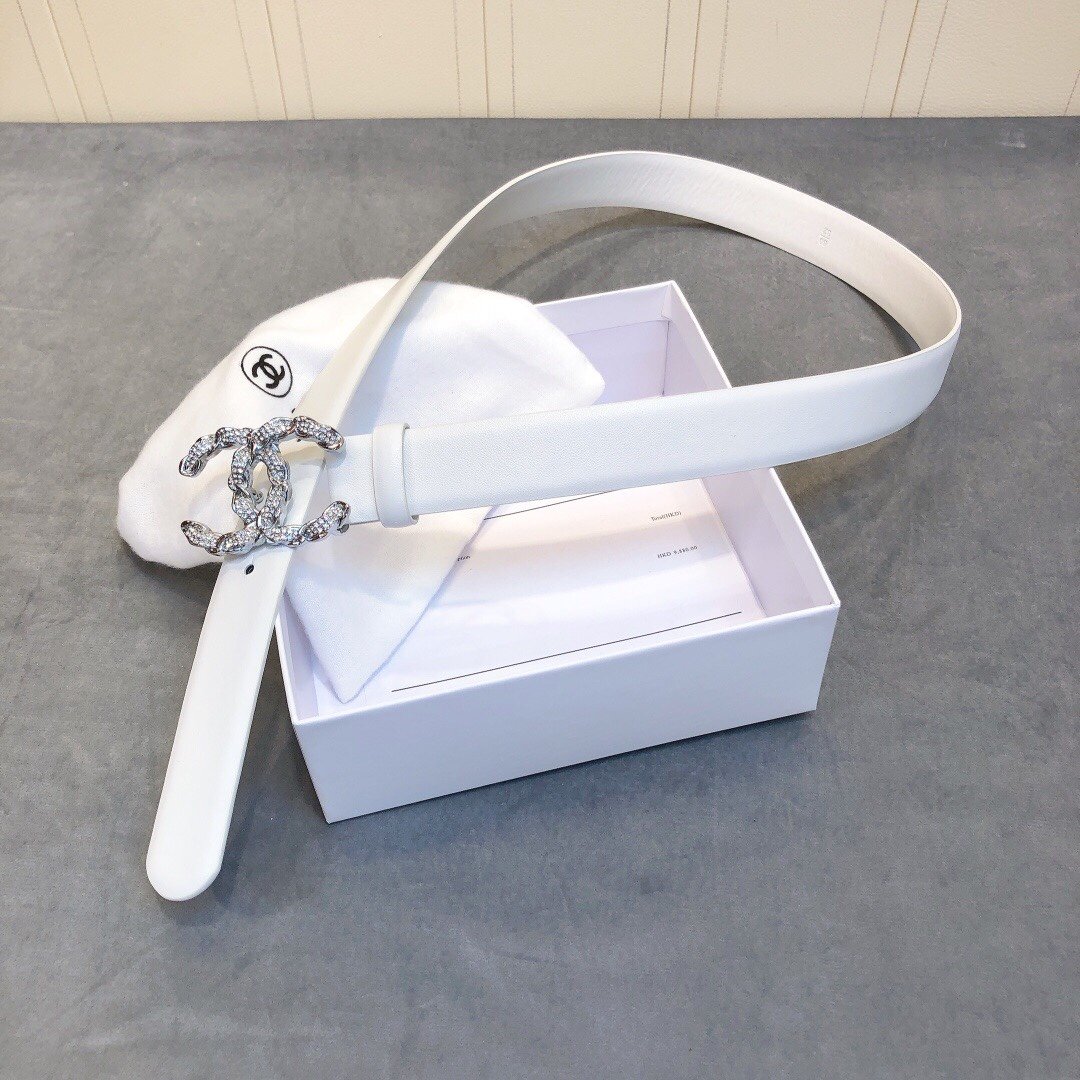 Chanel Belt With Double C Buckle White Women Belt 30MM - Ultra-Collectible