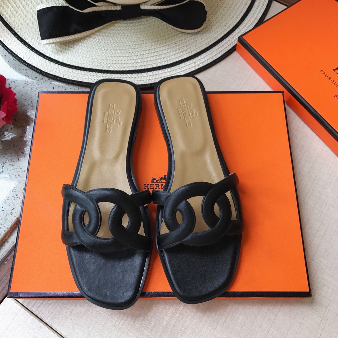 Hermes Aloha  Leather flat Sandals Slide（Replica） - Ultra-Collectible
