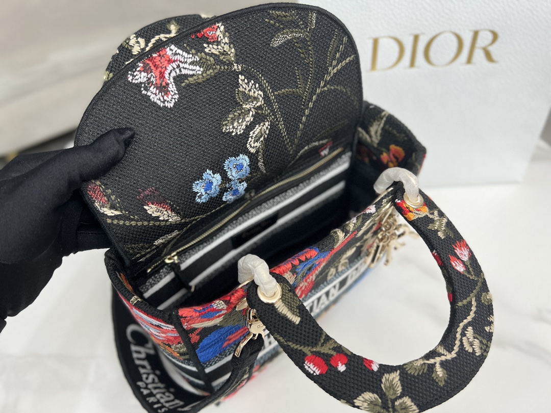 Perfect Replica Dior Small Lady D-Lite Bag Black Multicolor Dior Birds Embroidery - Ultra-Collectible