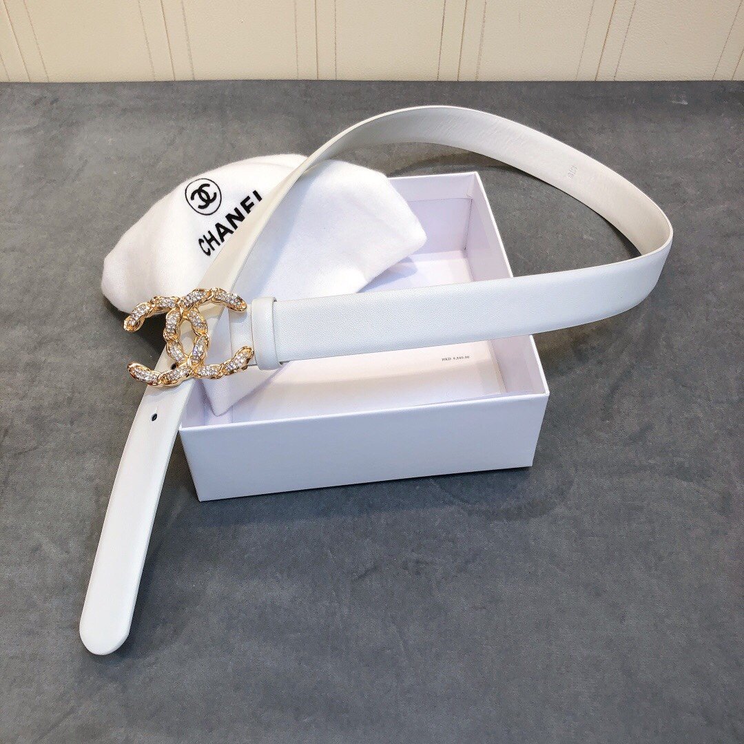 Chanel Belt With Double C Buckle White Women Belt 30MM - Ultra-Collectible
