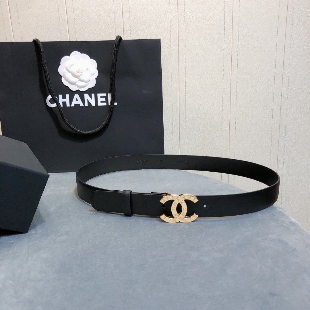 Chanel Belt With Double C Buckle Black With Full Gold Toned Hardware Women Belt 30MM - Ultra-Collectible