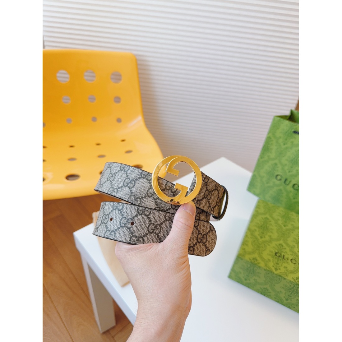 Gucci Classic Printed Cowhide Stainless Steel Belt 38MM - Ultra-Collectible