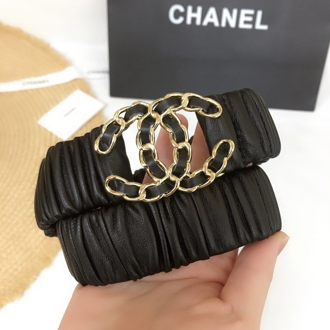 Chanel Belt With Double C Buckle Black Gold-Tone Metal and Strass Women Belt 30MM - Ultra-Collectible