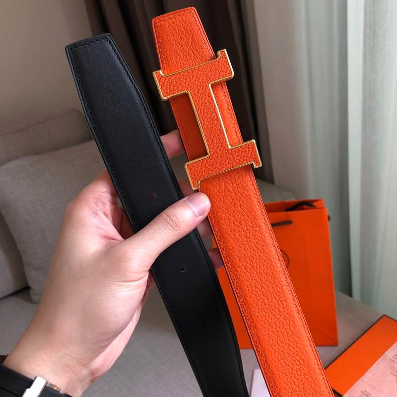 Hermes H Guillochee Belt Buckle & Reversible Strap Orange For Women, Women Belt 380MM - Ultra-Collectible