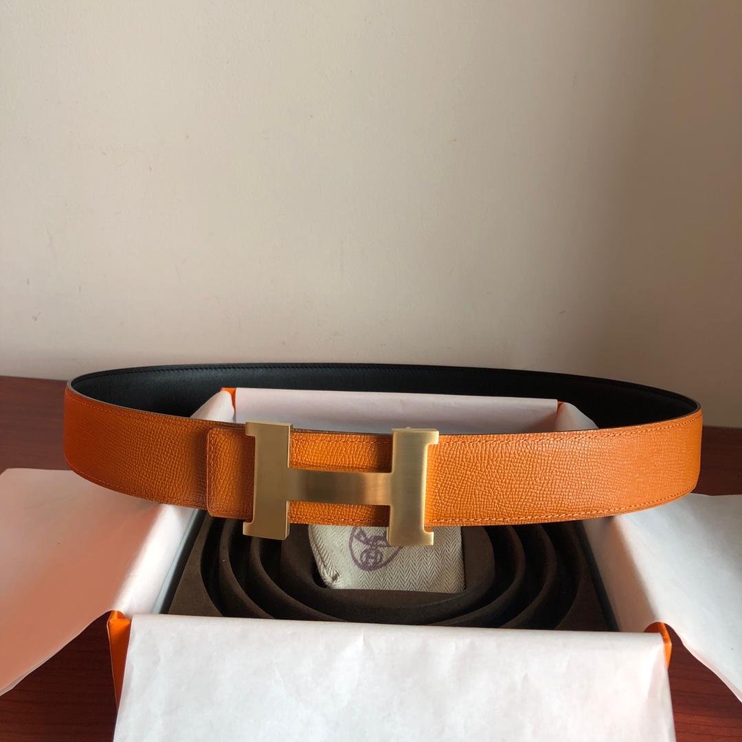 Hermes Mini Constance Guillochee Belt Buckle & Reversible Orange For Women, Women Belt 380MM - Ultra-Collectible