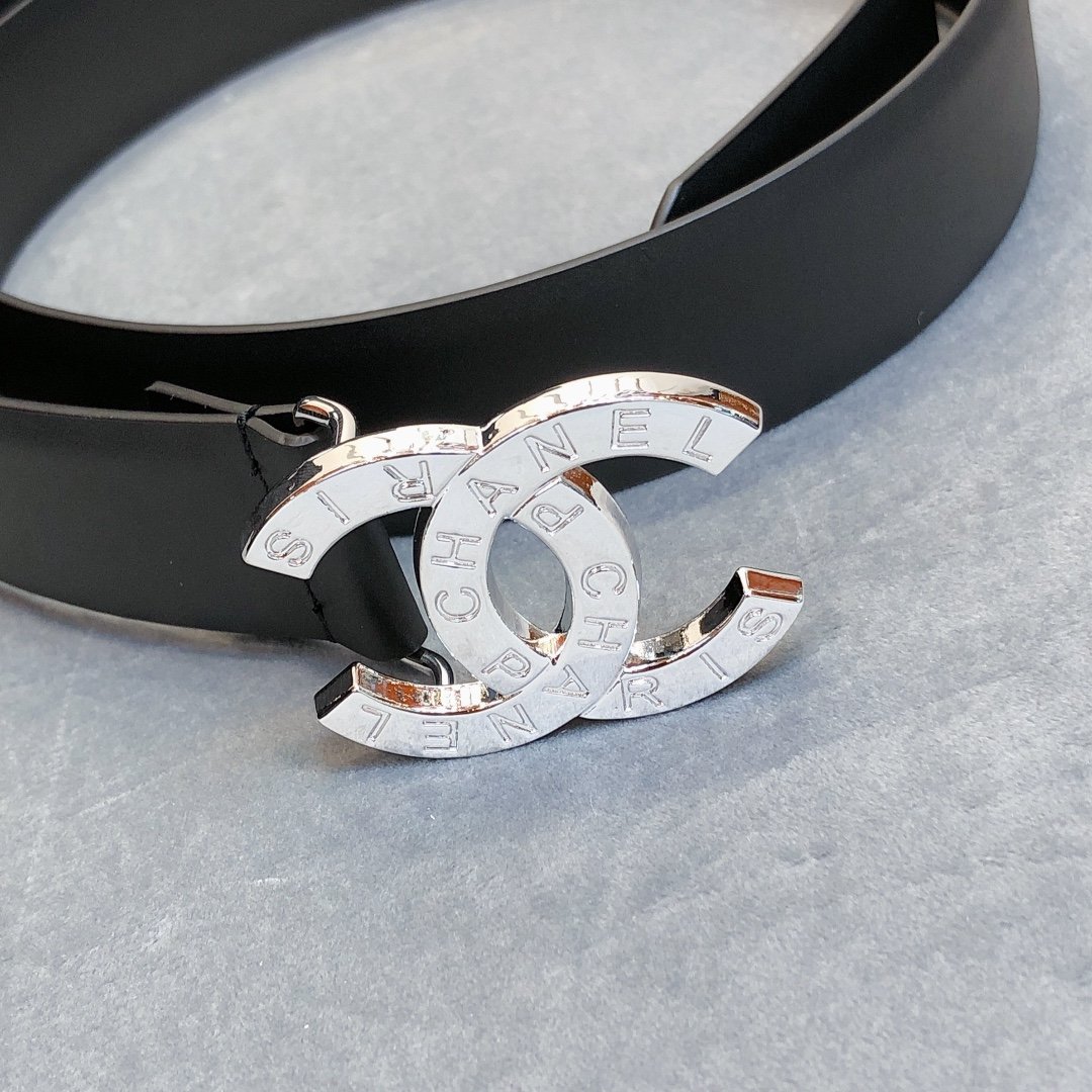 Chanel Belt With Double C Buckle Black With Full Silver Hardware Women Belt 30MM - Ultra-Collectible