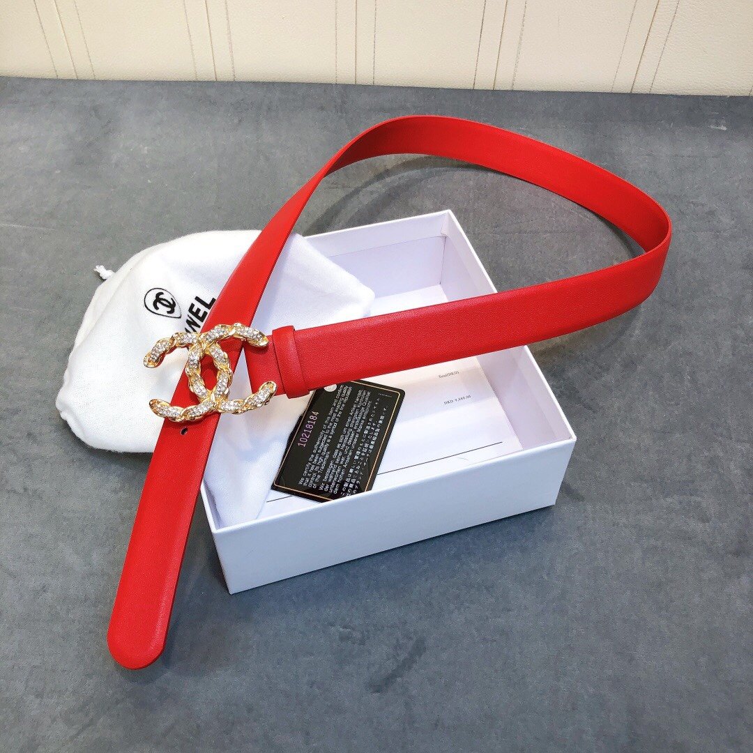 Chanel Belt With Double C Buckle Red Women Belt 30MM - Ultra-Collectible
