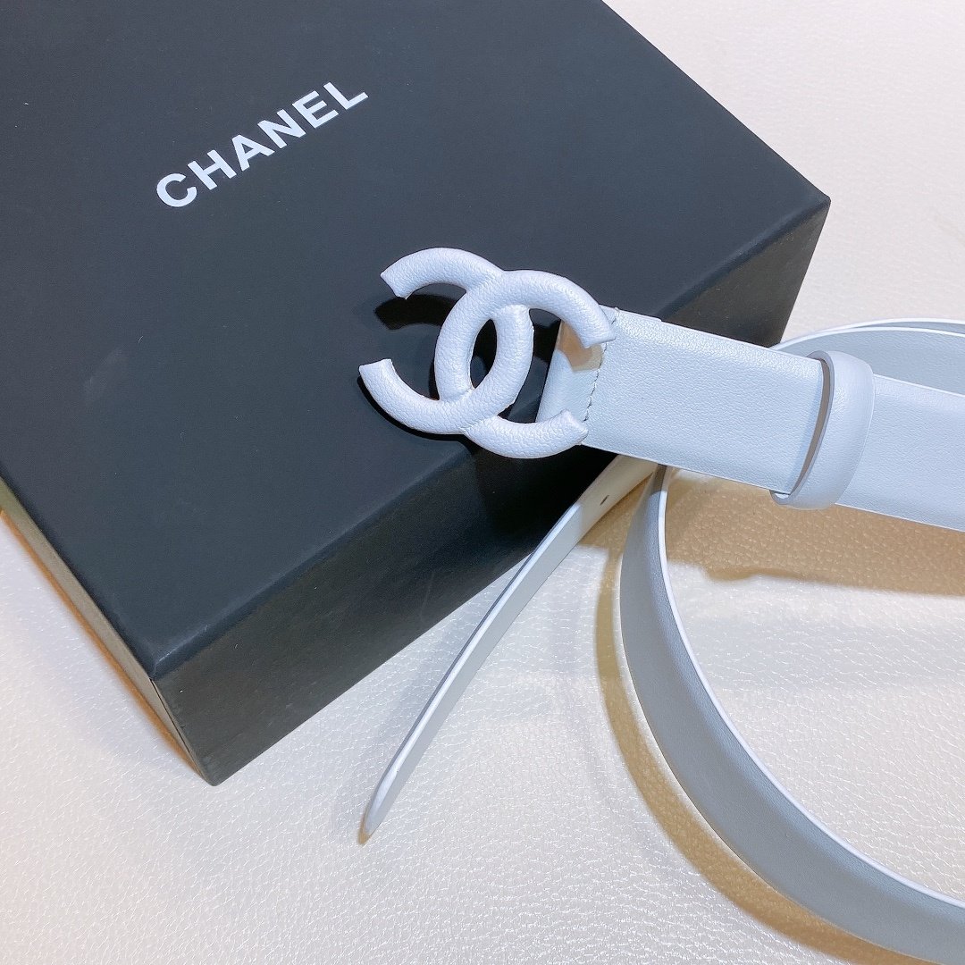 Chanel Belt With Double C Buckle White White-Toned Hardware Women Belt 30MM - Ultra-Collectible