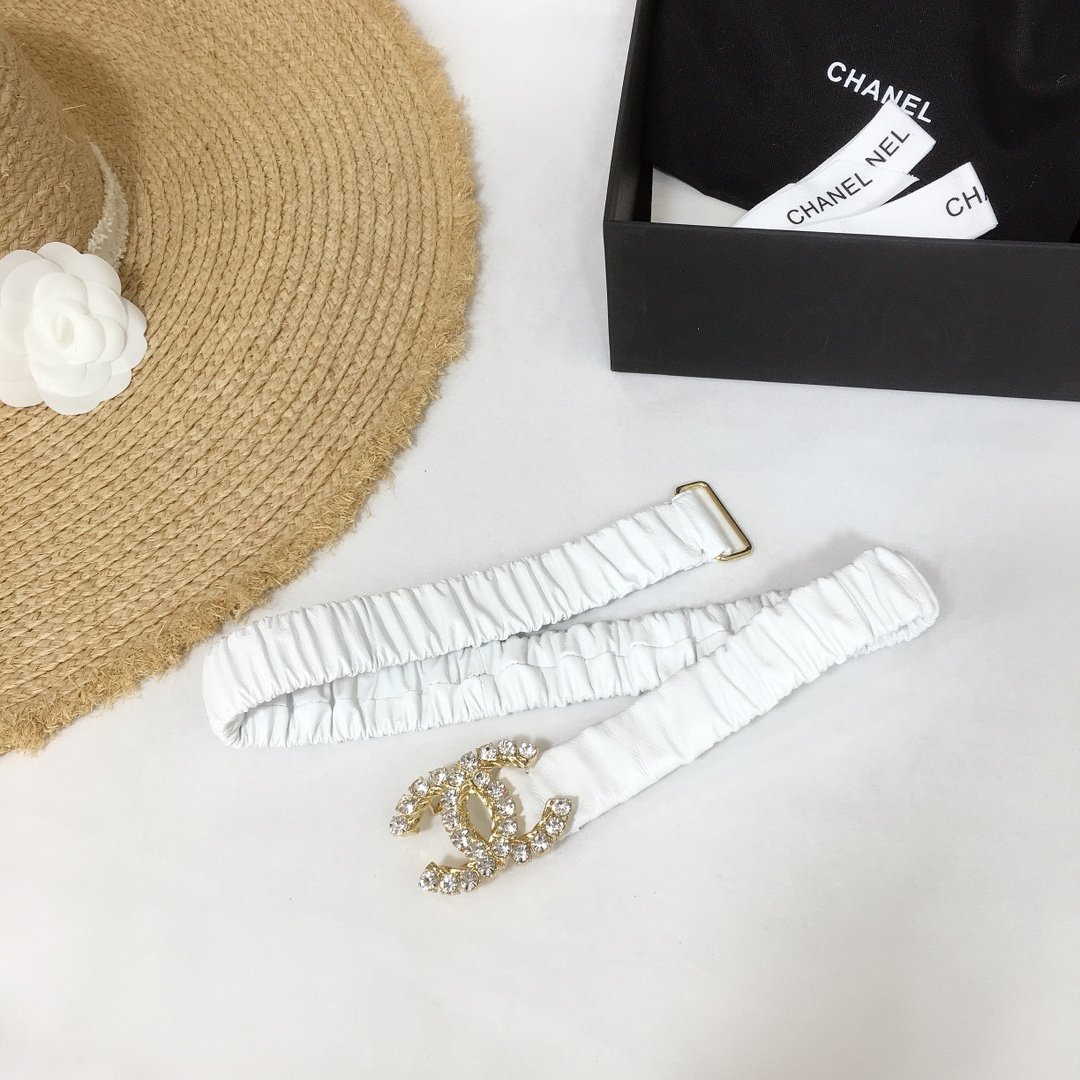 Chanel Belt Velvet White With Double C Buckle Gold-Toned and Strass Hardware Women Belt 30MM - Ultra-Collectible