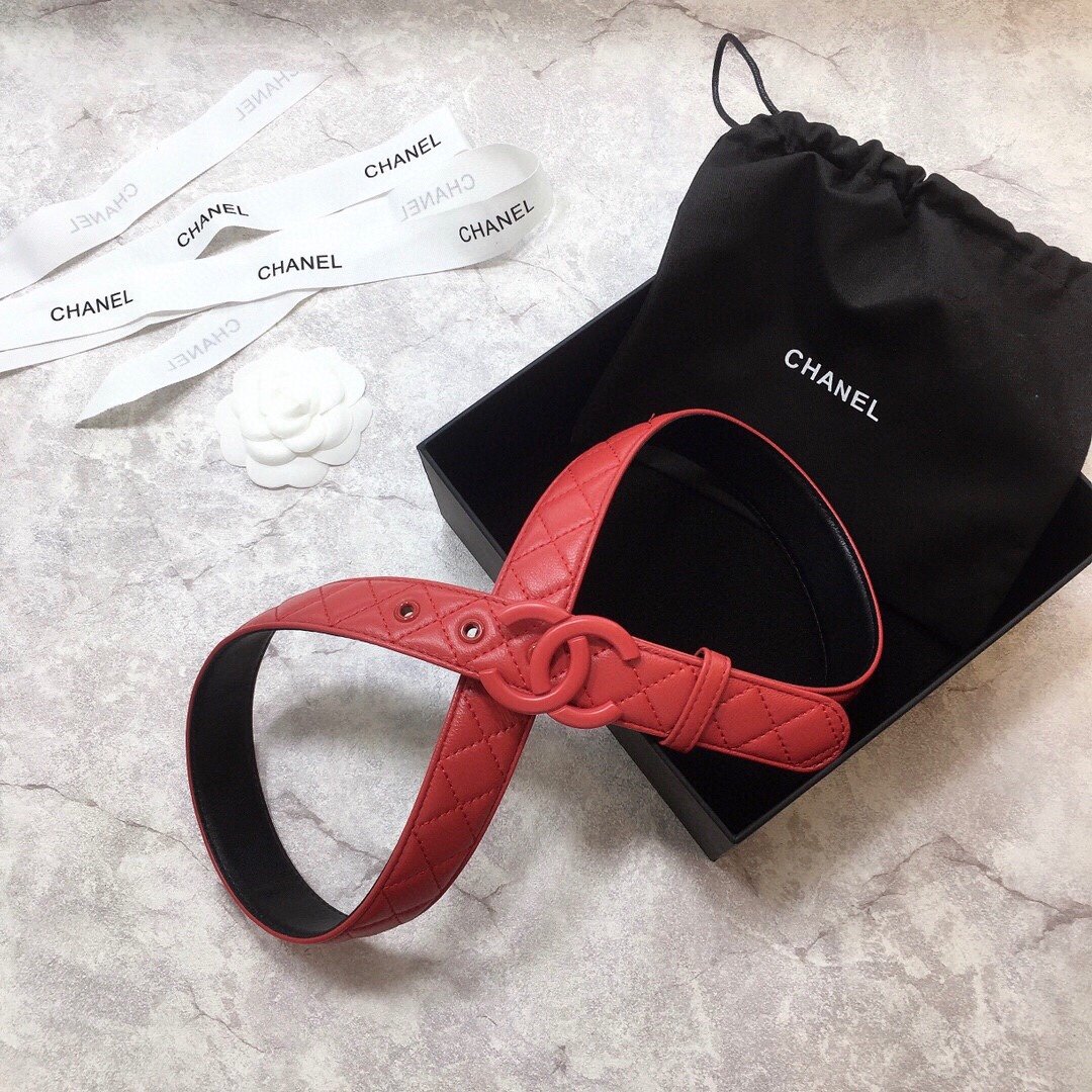 Chanel Belt Quilted With Double C Buckle Red With Red Hardware Women Belt 30MM - Ultra-Collectible