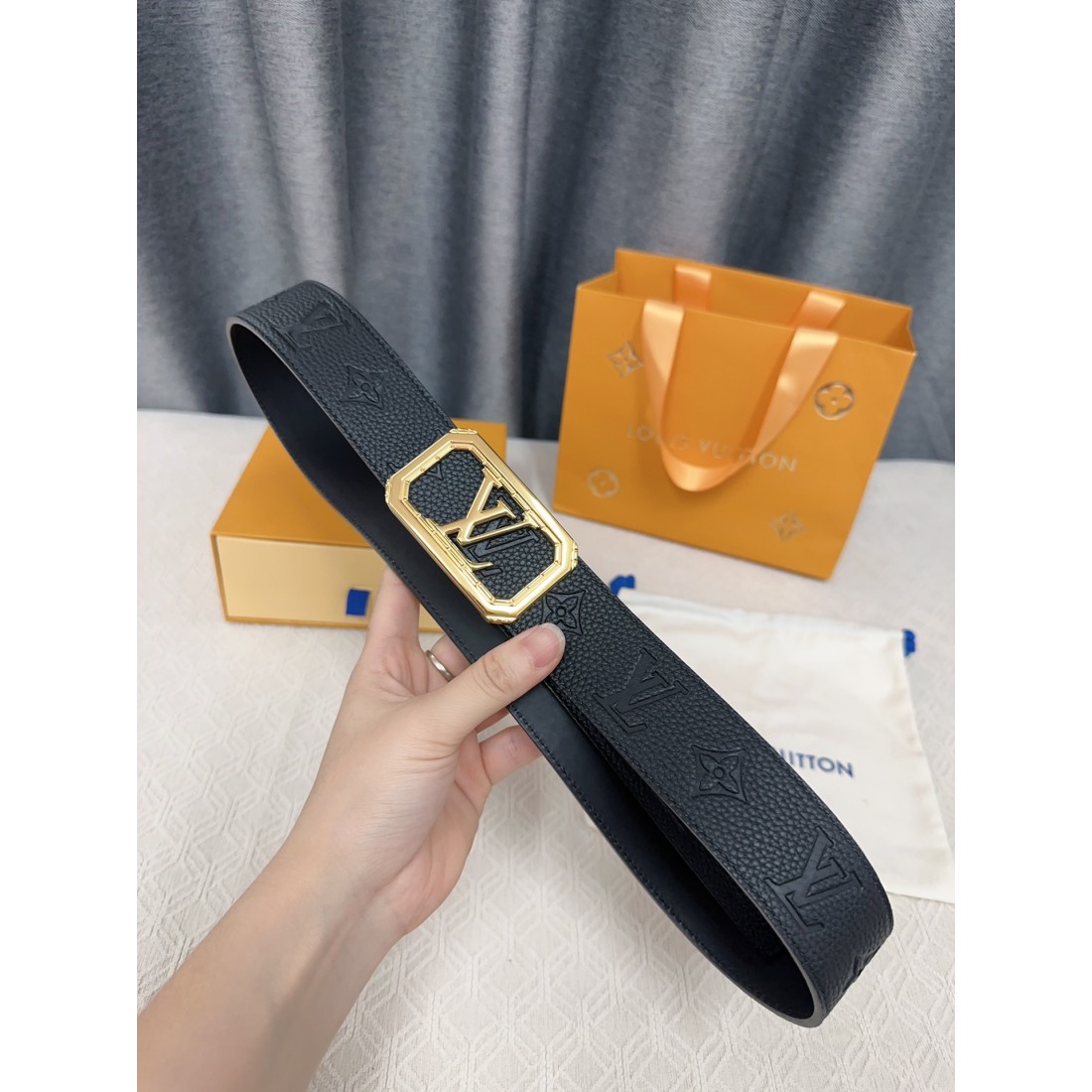 Lv Calfskin Pure Steel Logo Men's Belt 40MM - Ultra-Collectible