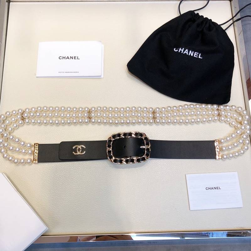 Chanel Belt In Black Imitation Pearls With Gold-Toned Square Metal and Strass Women Belt 30MM - Ultra-Collectible