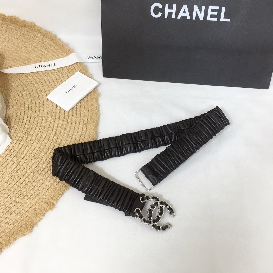 Chanel Belt With Double C Buckle Black Silver-Tone Metal and Strass Women Belt 30MM - Ultra-Collectible