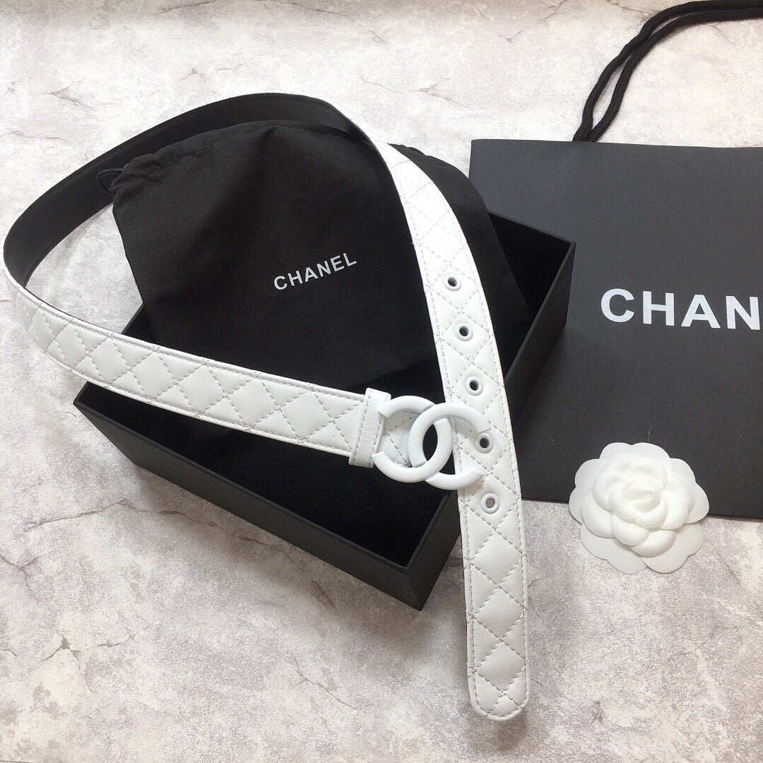 Chanel Belt Quilted With Double C Buckle White With White Hardware Women Belt 30MM - Ultra-Collectible