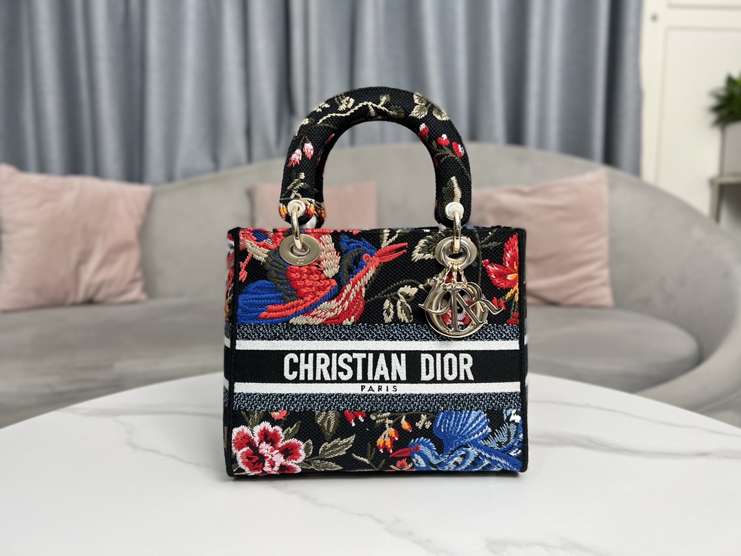 Perfect Replica Dior Small Lady D-Lite Bag Black Multicolor Dior Birds Embroidery - Ultra-Collectible