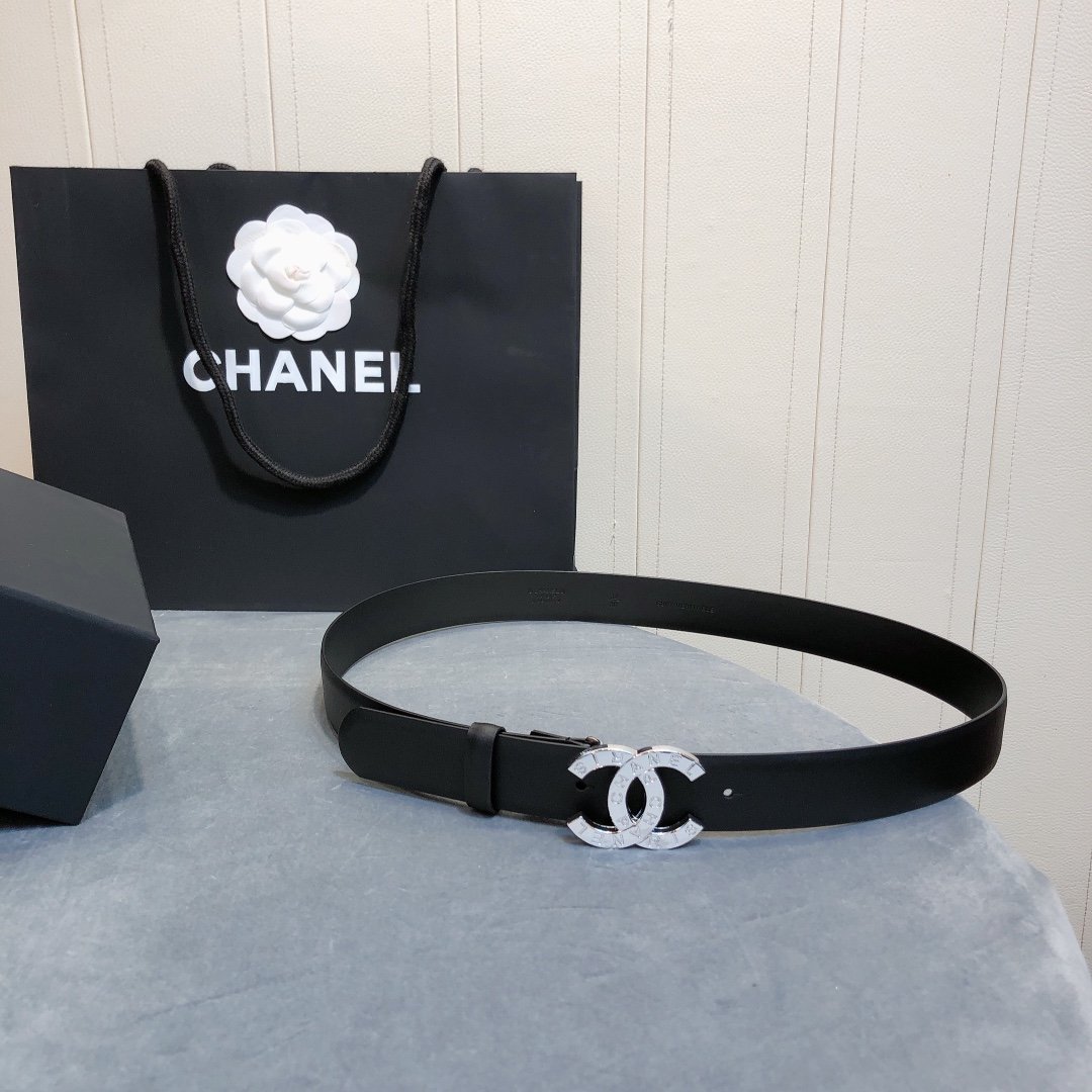 Chanel Belt With Double C Buckle Black With Full Silver Hardware Women Belt 30MM - Ultra-Collectible