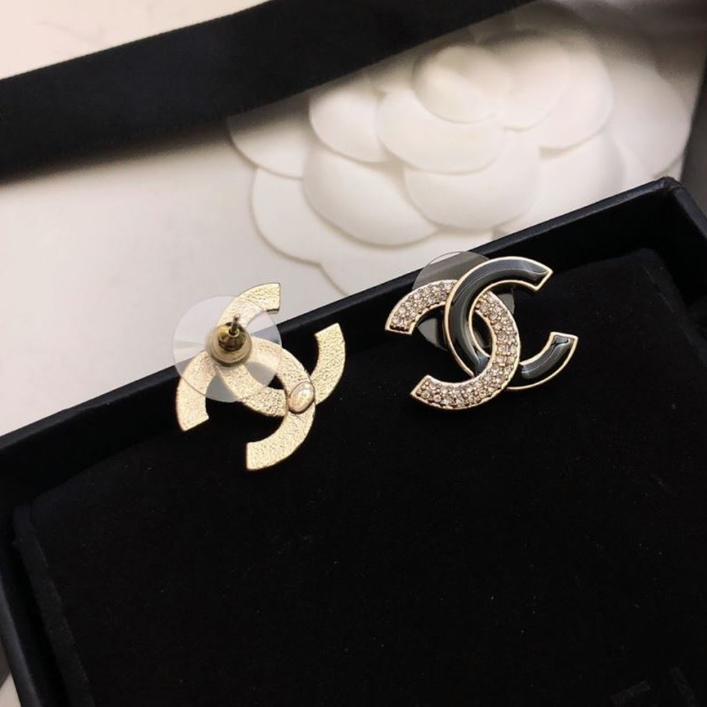 Chanel Enamel Rhinestone Double C Stud Earrings - Ultra-Collectible