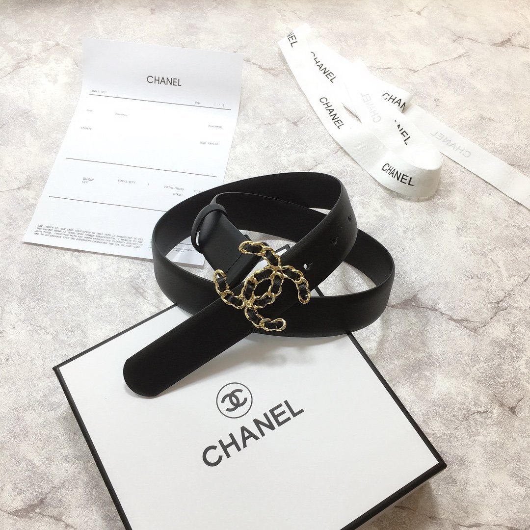 Chanel Belt With Double C Buckle Black with Mini Gold mix Black Hardware Women Belt 30MM - Ultra-Collectible