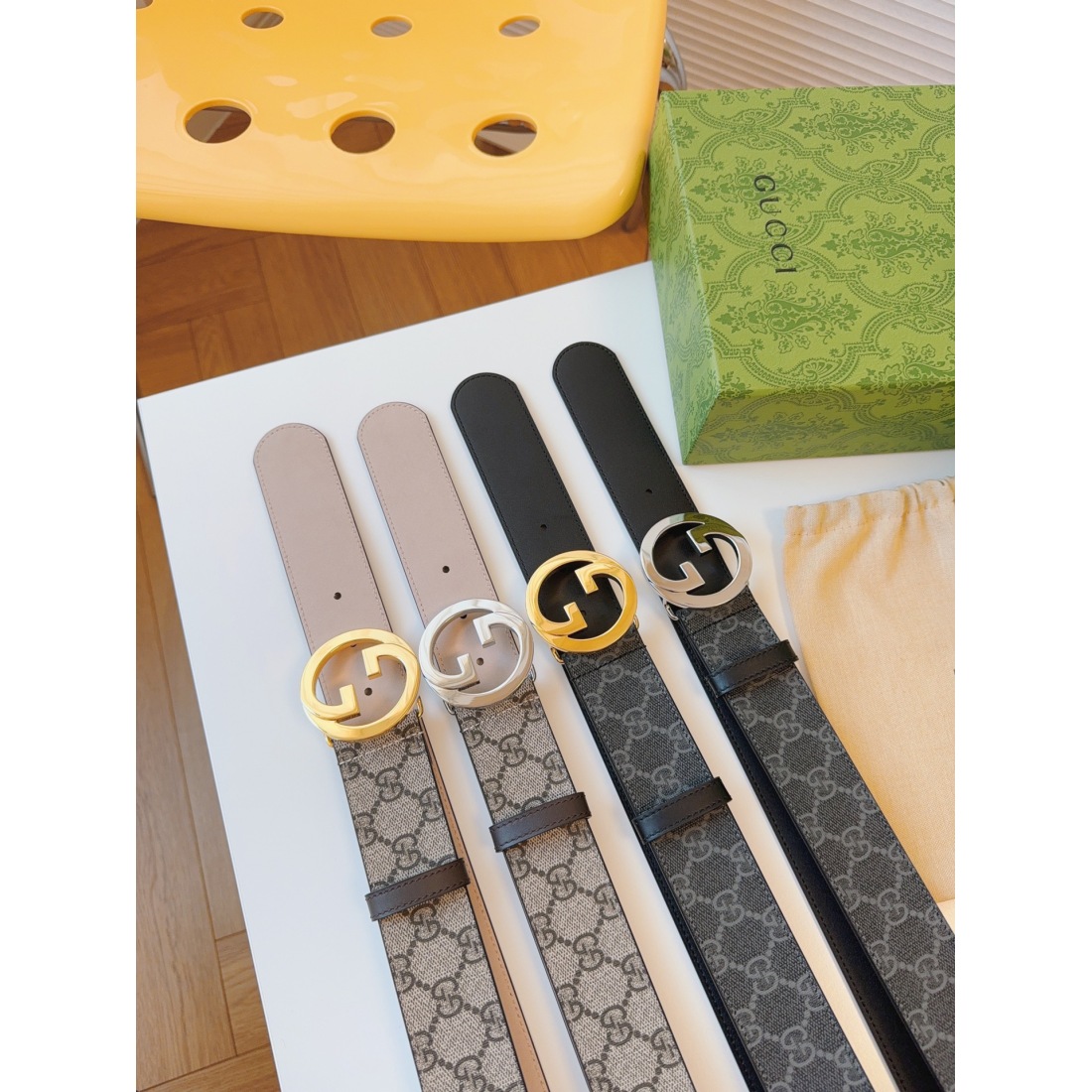 Gucci Classic Printed Cowhide Stainless Steel Belt 38MM - Ultra-Collectible