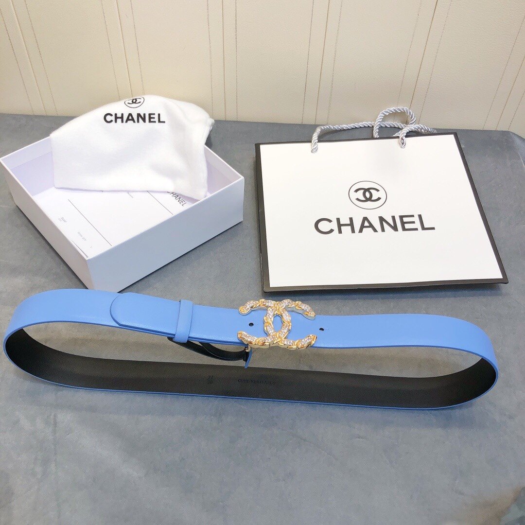 Chanel Belt With Double C Buckle Blue Women Belt 30MM - Ultra-Collectible