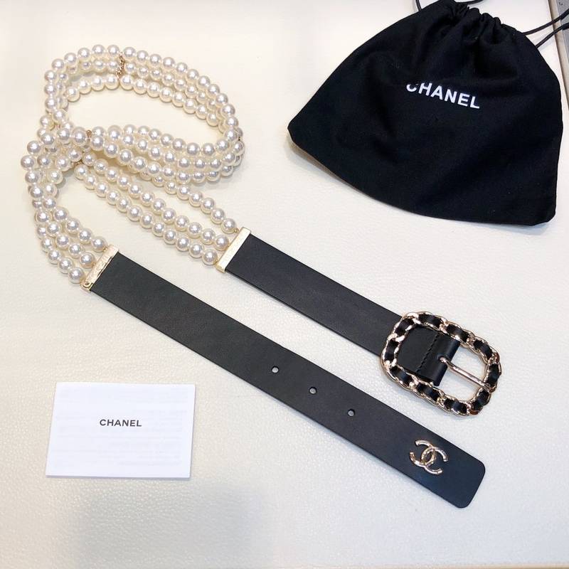 Chanel Belt In Black Imitation Pearls With Gold-Toned Square Metal and Strass Women Belt 30MM - Ultra-Collectible