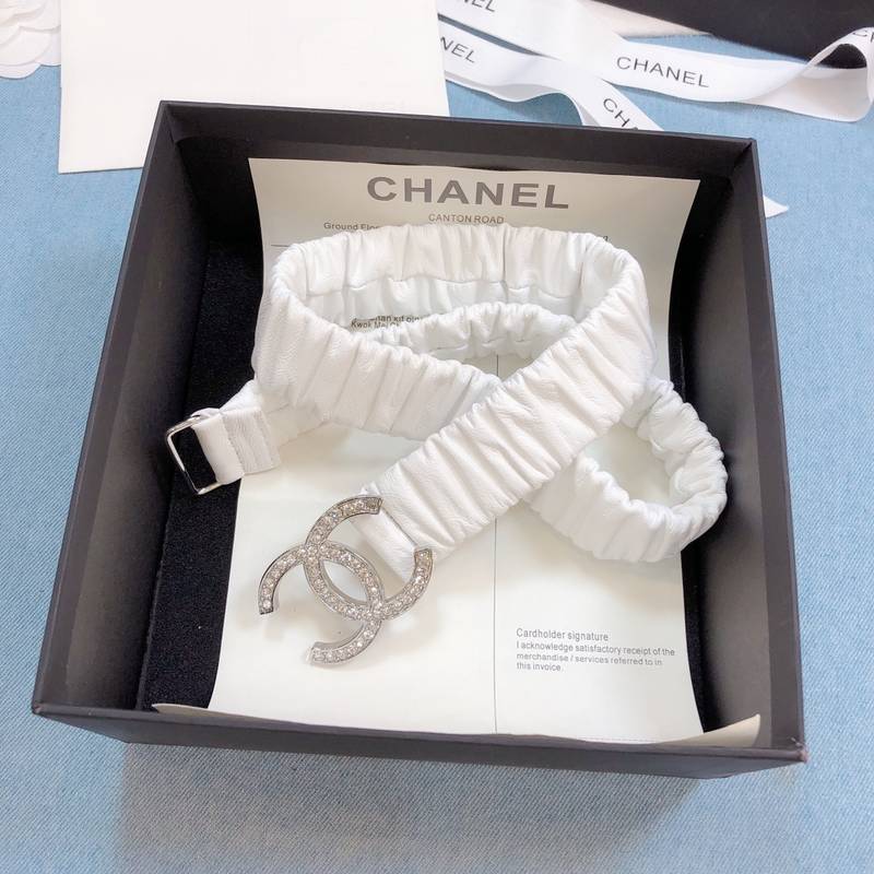 Chanel Belt Double C Buckle White Silver-Toned Hardware and Strass Women Belt 30MM - Ultra-Collectible