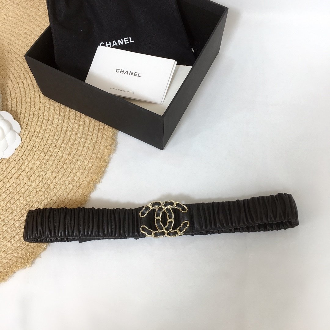 Chanel Belt With Double C Buckle Black Gold-Tone Metal and Strass Women Belt 30MM - Ultra-Collectible