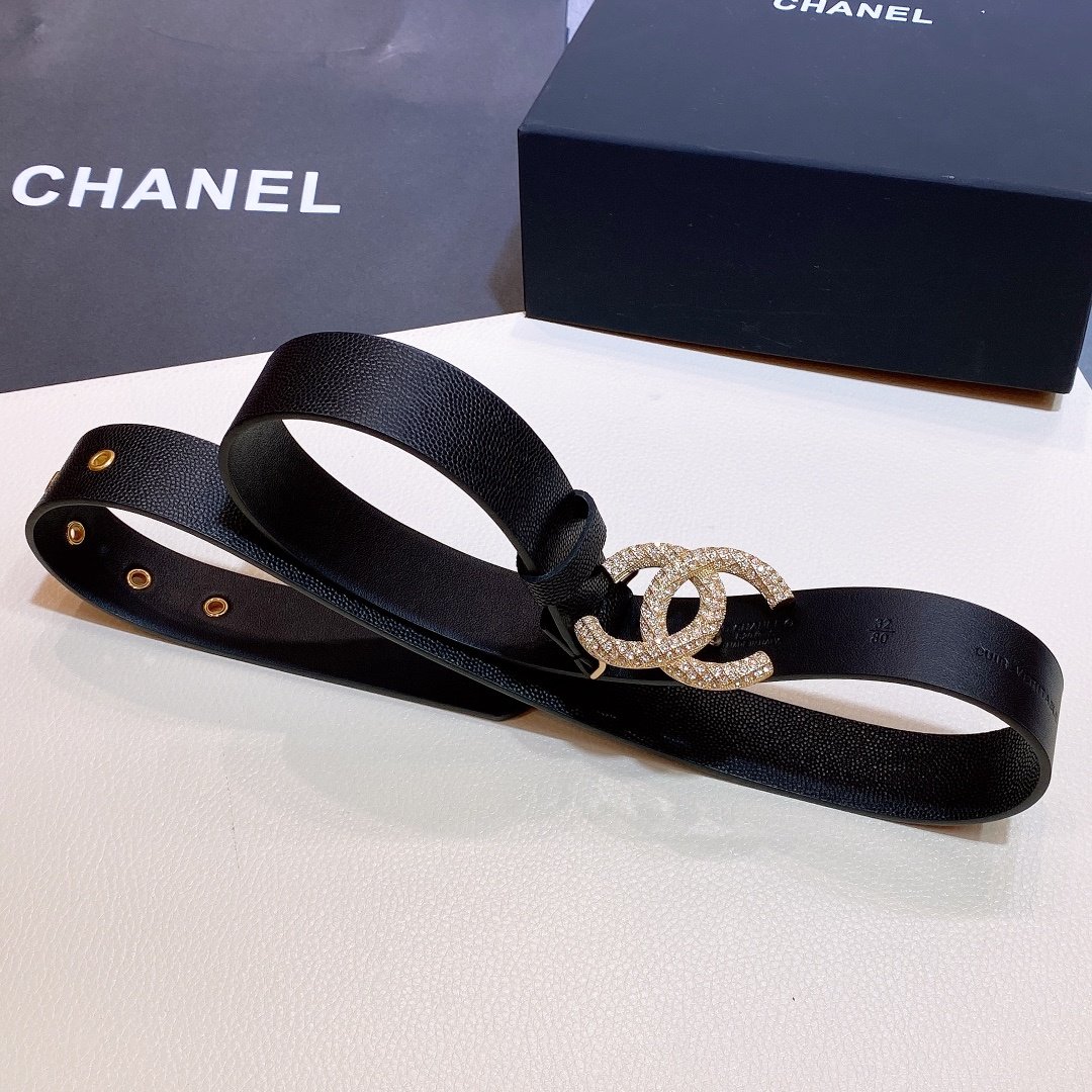 Chanel Belt With Beaded Buckle Black with Silver Hardware Women Belt 30MM - Ultra-Collectible