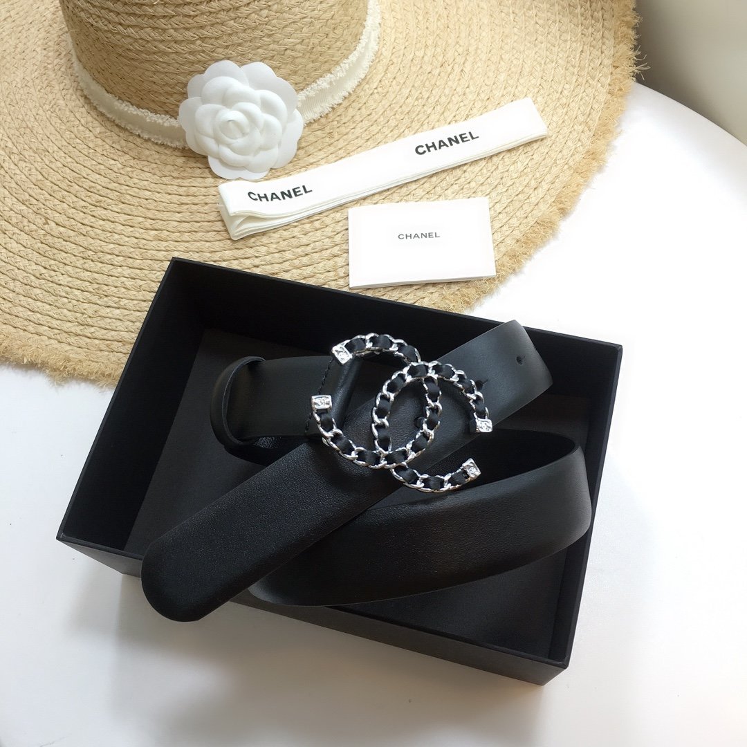 Chanel Belt With Double C Buckle Black with Silver mix Black Hardware Women Belt 30MM - Ultra-Collectible