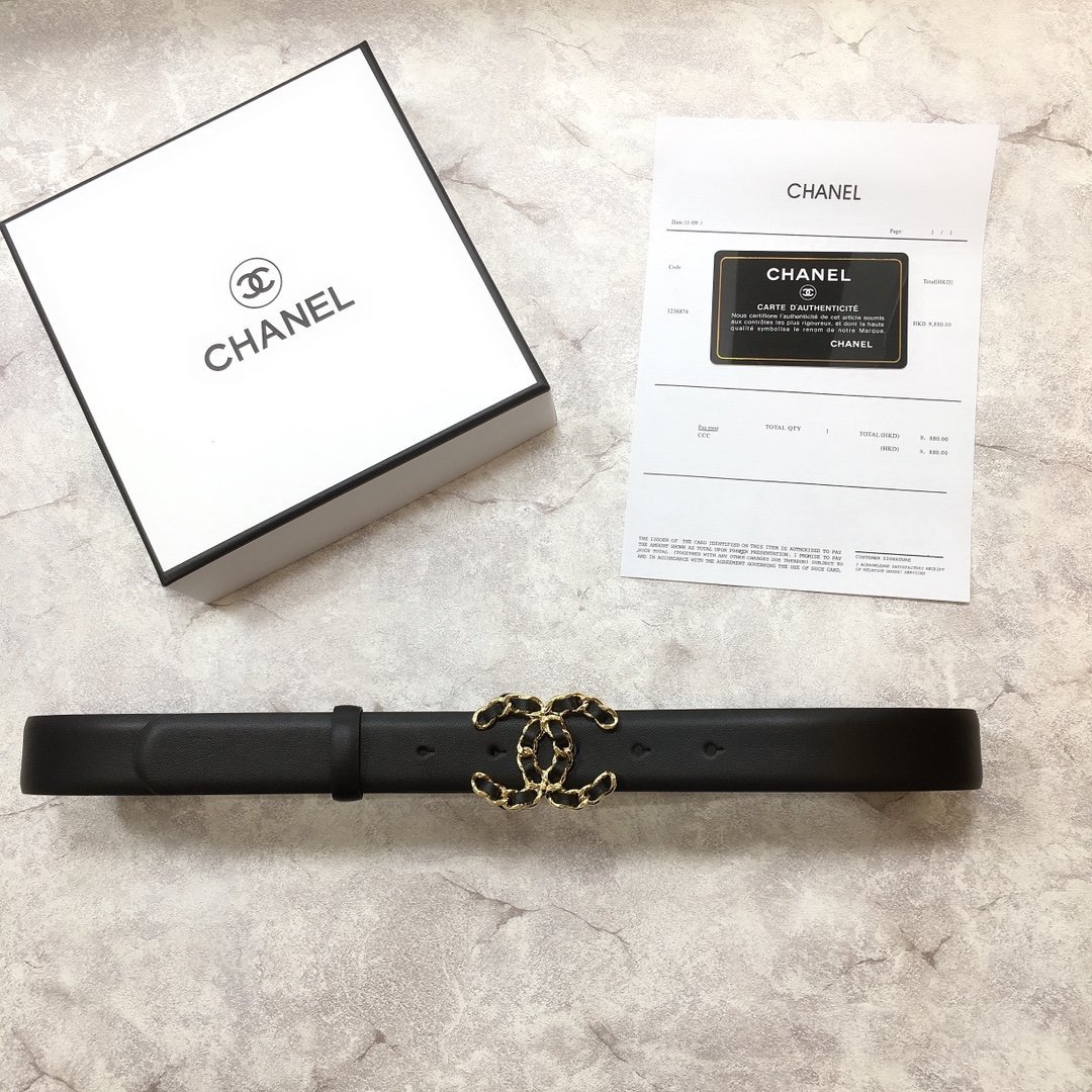 Chanel Belt With Double C Buckle Black with Mini Gold mix Black Hardware Women Belt 30MM - Ultra-Collectible
