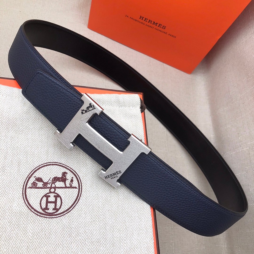 Hermes H Belt Buckle & Reversible Blue For Women, Women Belt 380MM - Ultra-Collectible