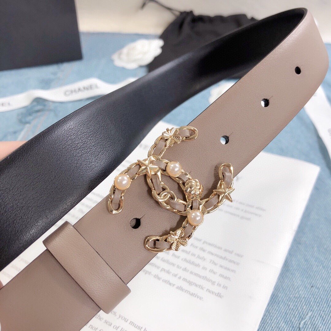 Chanel Belt With Double C Buckle Beige Gold Toned Hardware Women Belt 30MM - Ultra-Collectible